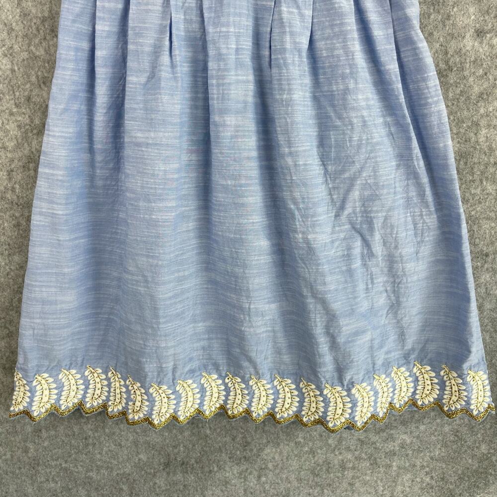 Suno Dress Womens 4 Blue Pleated Embroidery Gold Trim Midi Short Sleeve Resort - Picture 3 of 16